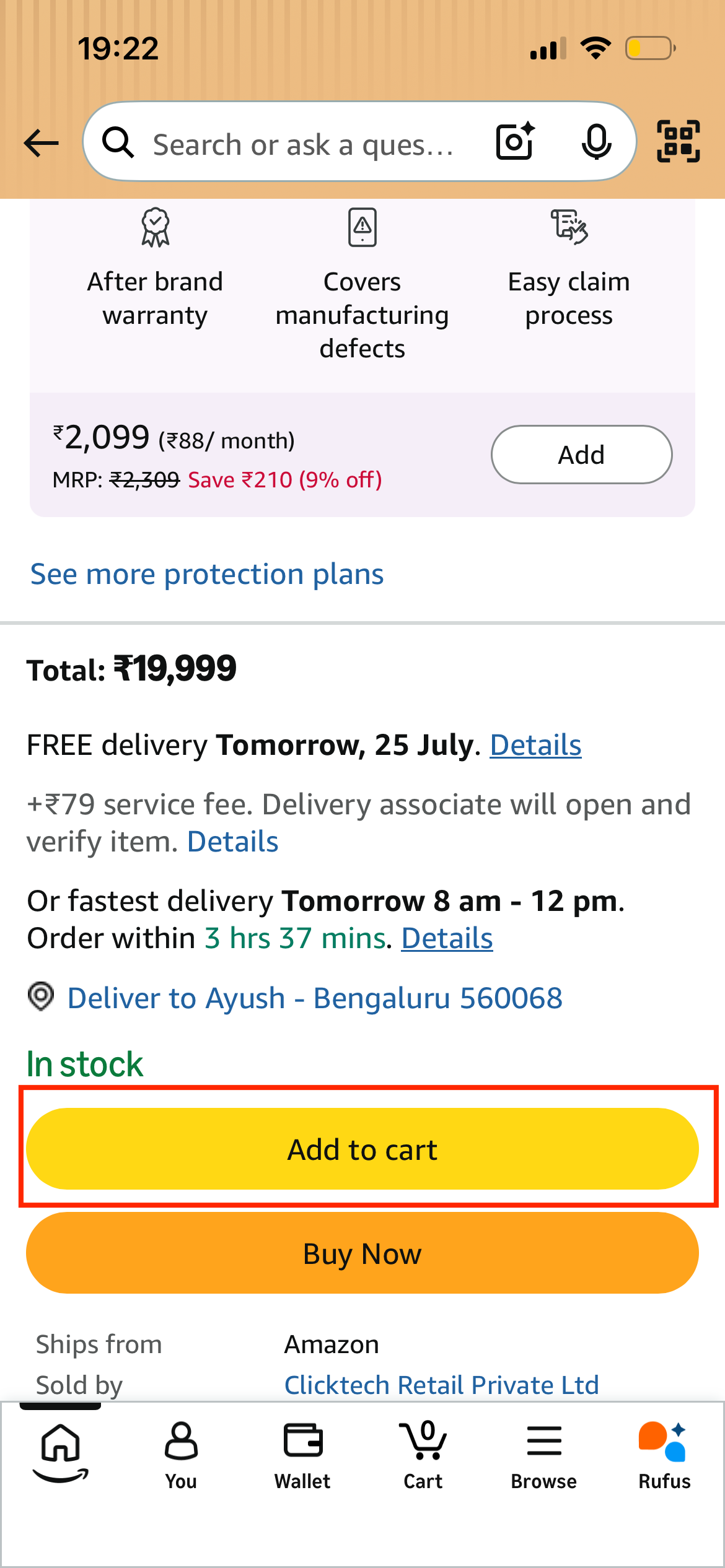 Amazon guide screenshot for Add item to cart