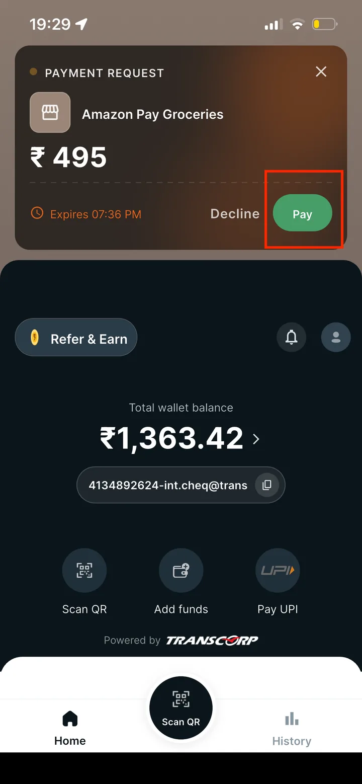 Amazon guide screenshot for Open Cheq, Complete payment, order confirmed